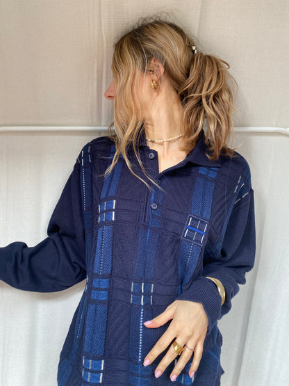 Vintage Dardano Strickpullover Hemd-Kragen, mit 3D Knit, M, L