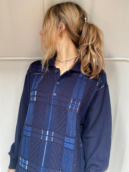 Vintage Dardano Strickpullover Hemd-Kragen, mit 3D Knit, M, L