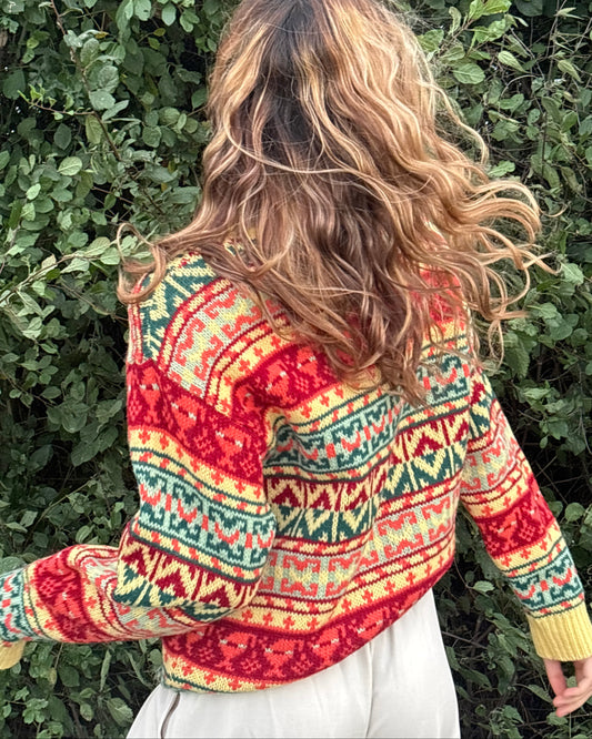 90er Vintage Sweater aus Wolle von United Colors of Benetton bunt gemustert, S,M,L