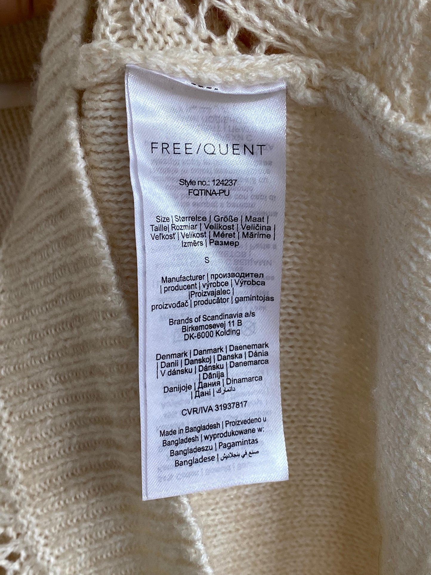 Free/Quent Strickpullover Baumwollmix in creme sand mit Lochmuster Grobstrick, S