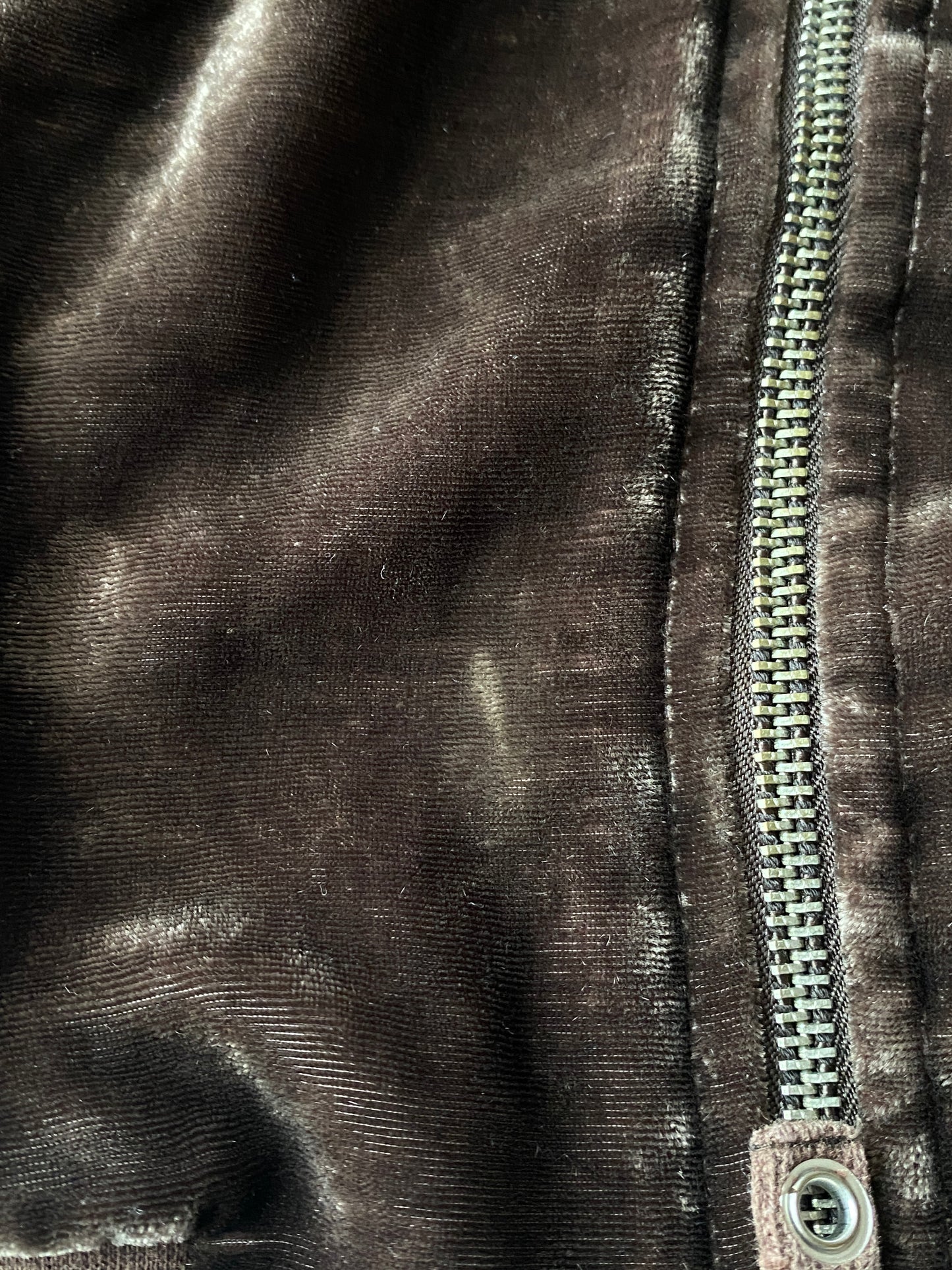 Samt Velours Zipjacke im y2k Stil, braun glänzend mit Kapuze, S,M