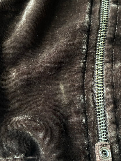 Samt Velours Zipjacke im y2k Stil, braun glänzend mit Kapuze, S,M