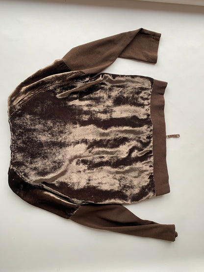 Samt Velours Zipjacke im y2k Stil, braun glänzend mit Kapuze, S,M