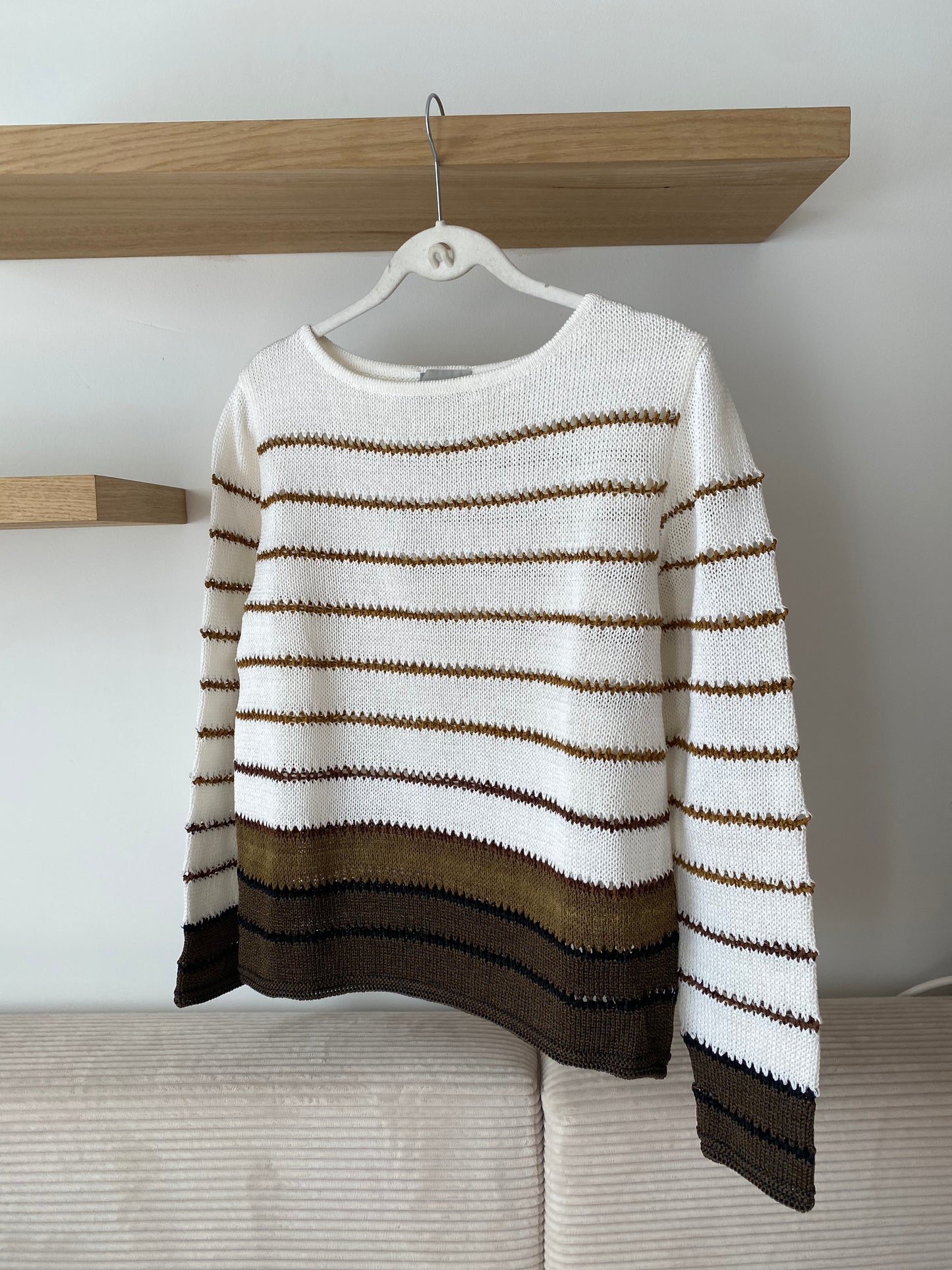 Carlo Colucci Grobstrick Pullover gestreift creme-braun, S, M