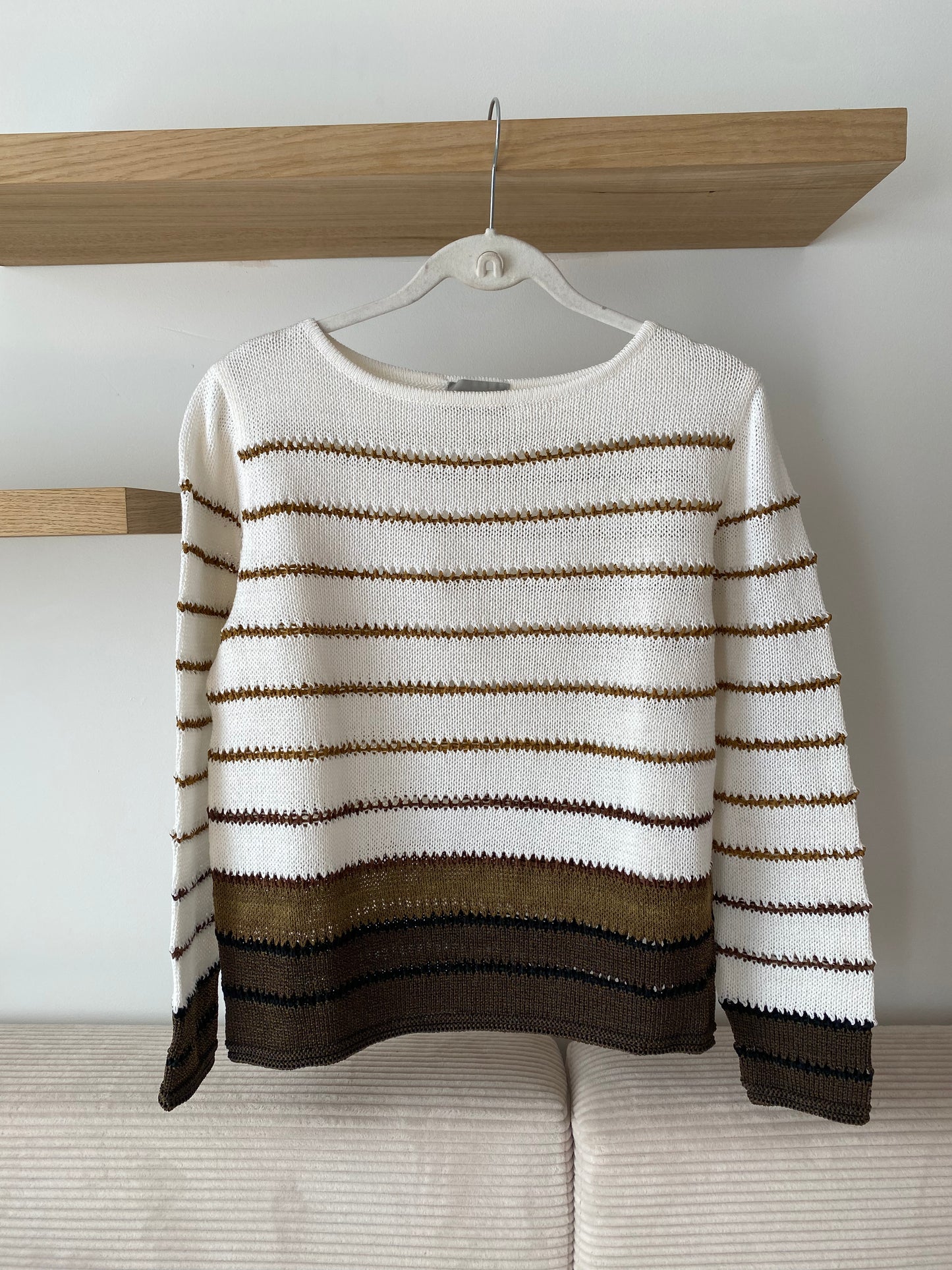 Carlo Colucci Grobstrick Pullover gestreift creme-braun, S, M