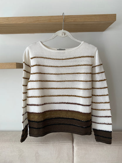 Carlo Colucci Grobstrick Pullover gestreift creme-braun, S, M