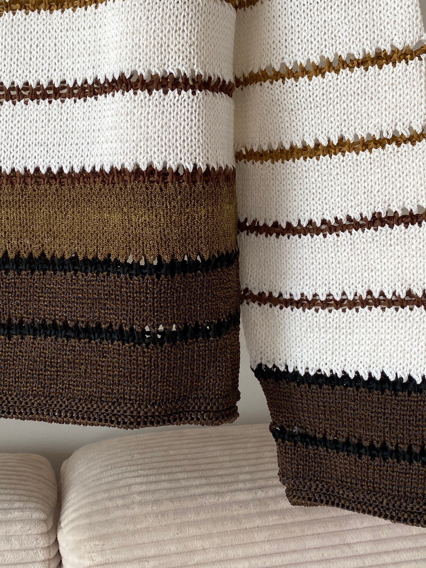 Carlo Colucci Grobstrick Pullover gestreift creme-braun, S, M