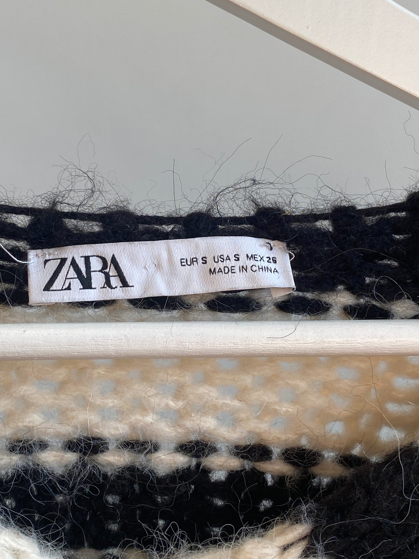 Zara Grobstrick oversize Strickpullover schwarz weiß Blockstreifen, S, M