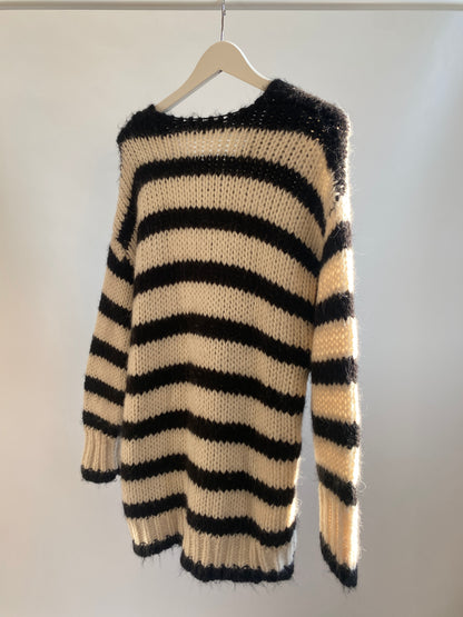 Zara Grobstrick oversize Strickpullover schwarz weiß Blockstreifen, S, M