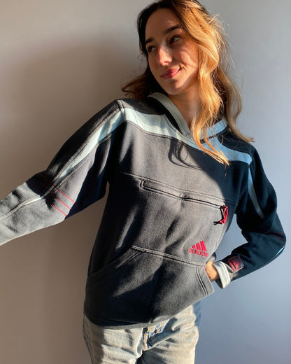 adidas 1999 Hoodie Sweater blau petrol türkis, Vintage Pullover, XS (164)