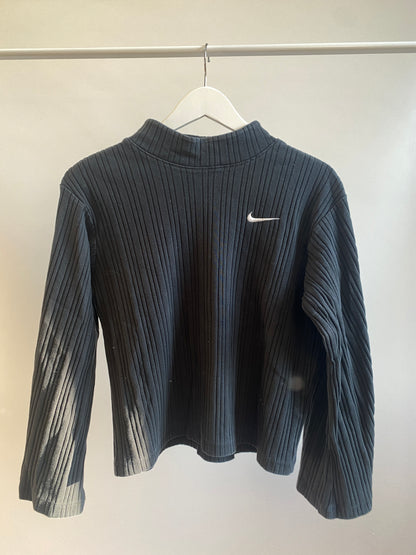 Nike geripptes Oberteil schwarz mit weiten Ärmeln und Logo, S