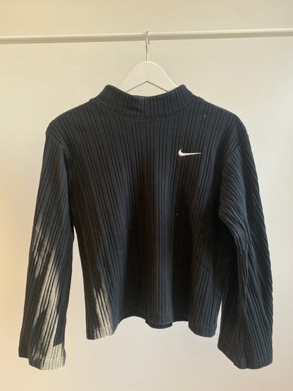 Nike geripptes Oberteil schwarz mit weiten Ärmeln und Logo, S