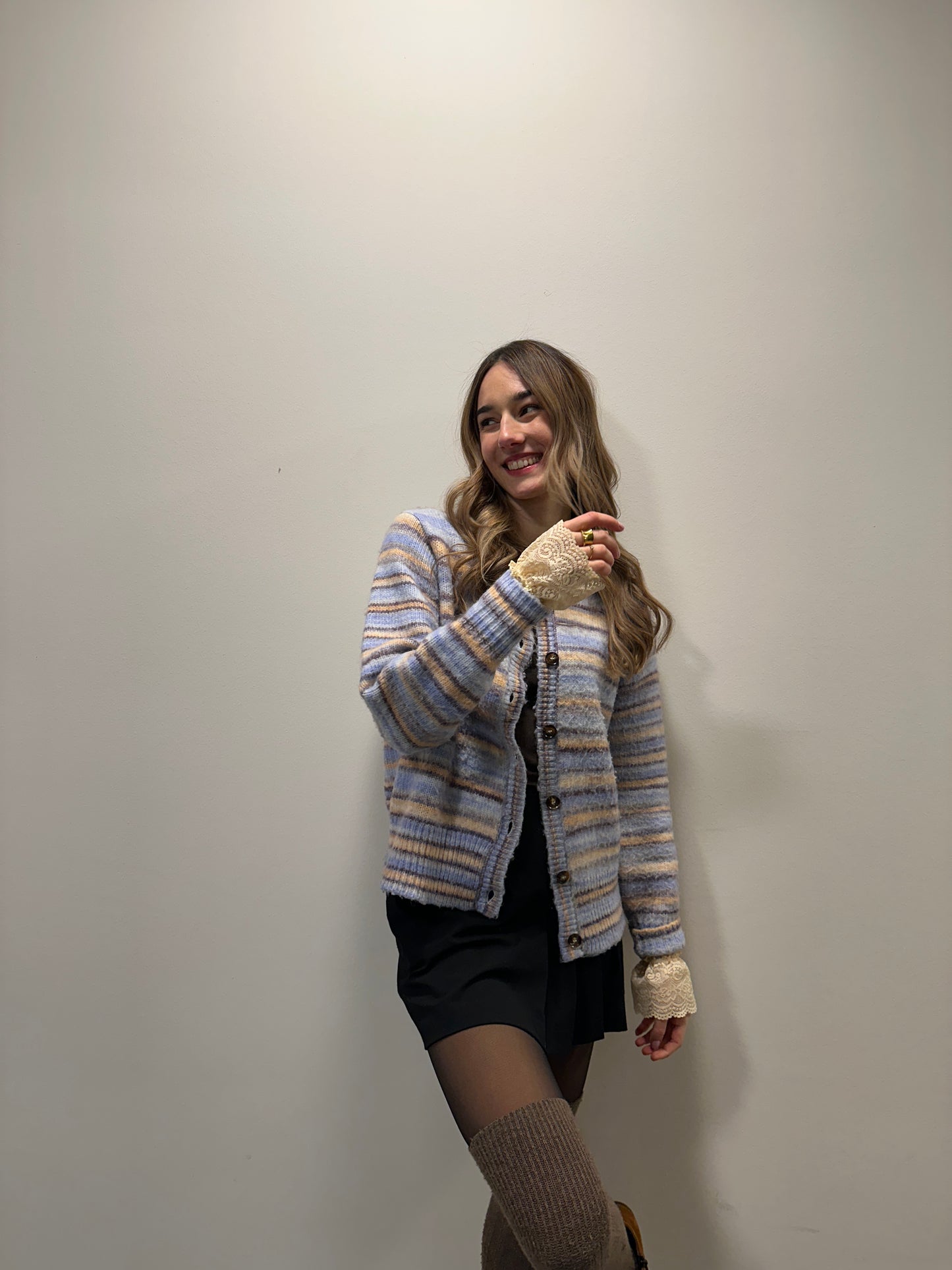 Soulmate Cardigan Strickjacke mit Knöpfen gestreift in hellblau, S, M, L