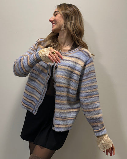 Soulmate Cardigan Strickjacke mit Knöpfen gestreift in hellblau, S, M, L