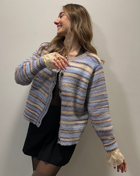 Soulmate Cardigan Strickjacke mit Knöpfen gestreift in hellblau, S, M, L