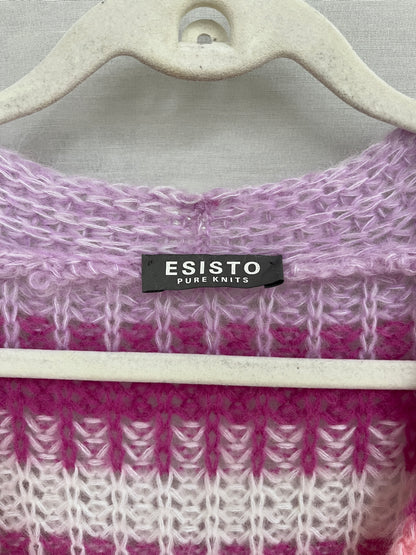 Esisto Strick Cardigan aus Mohair in pink rosa weiß gestreift Farbverlauf, M