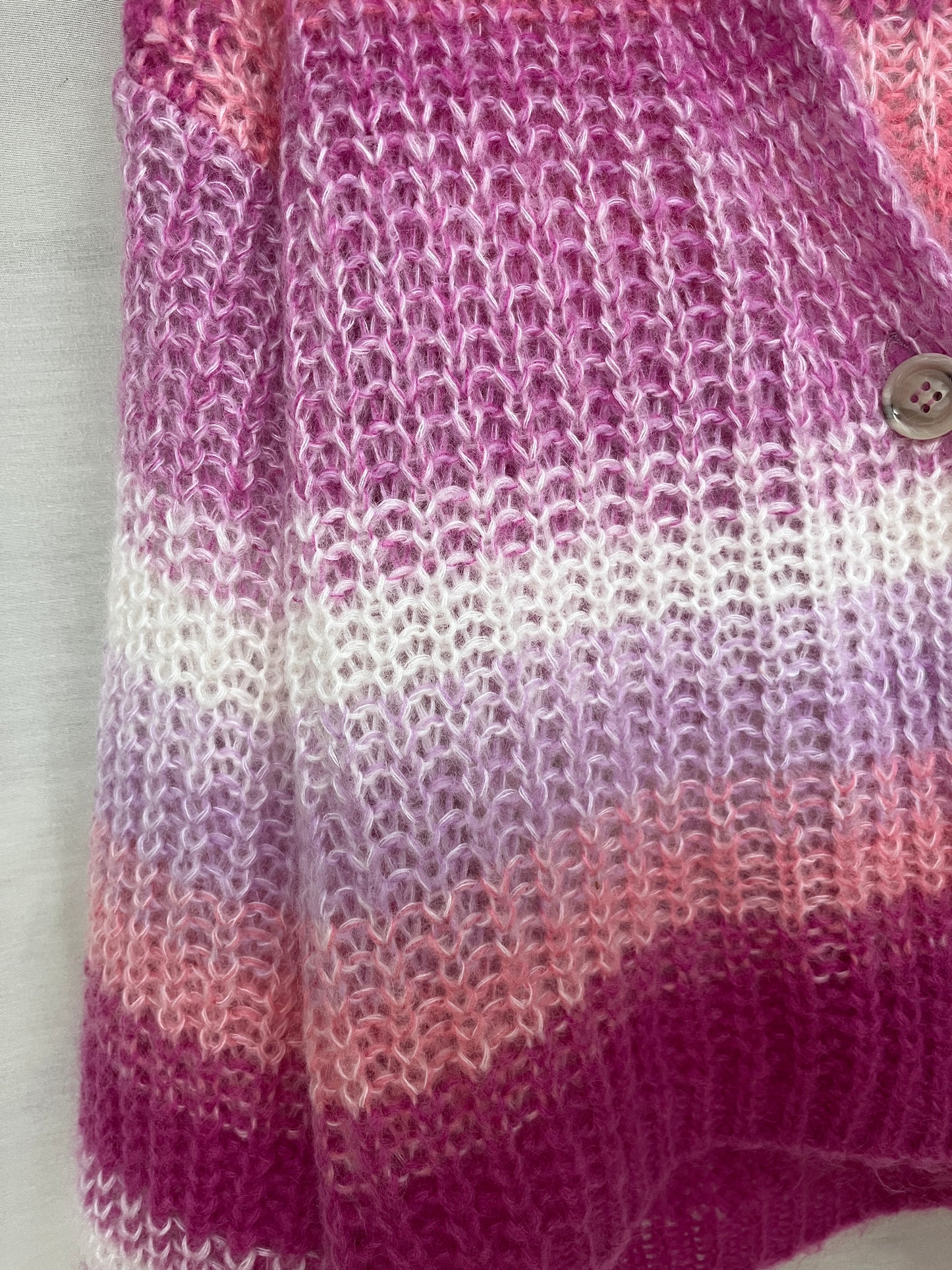 Esisto Strick Cardigan aus Mohair in pink rosa weiß gestreift Farbverlauf, M
