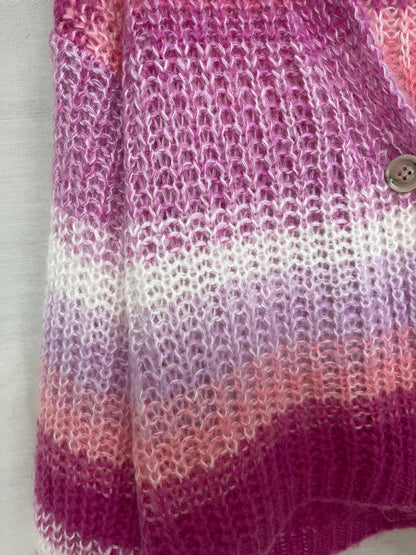 Esisto Strick Cardigan aus Mohair in pink rosa weiß gestreift Farbverlauf, M