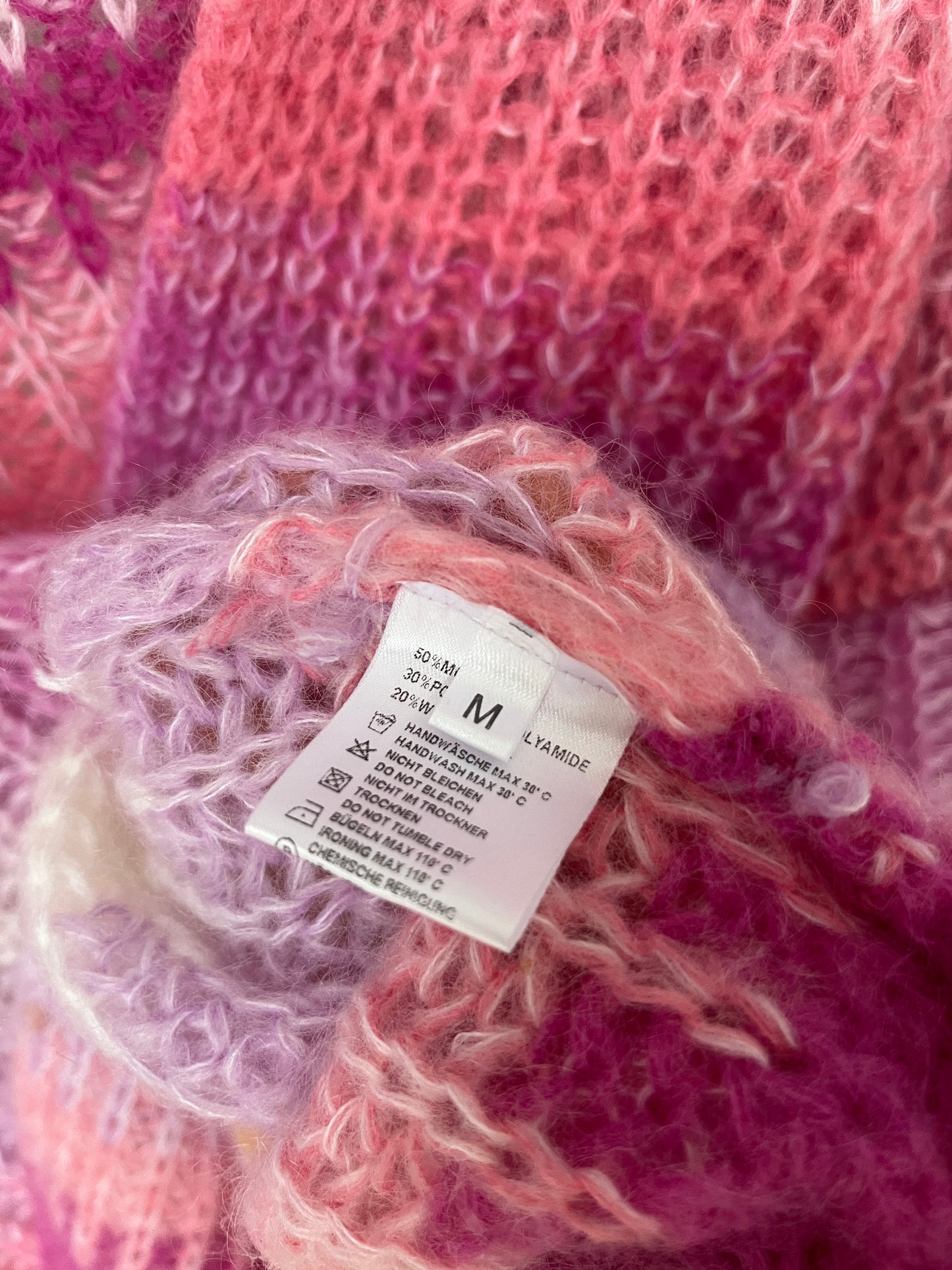 Esisto Strick Cardigan aus Mohair in pink rosa weiß gestreift Farbverlauf, M