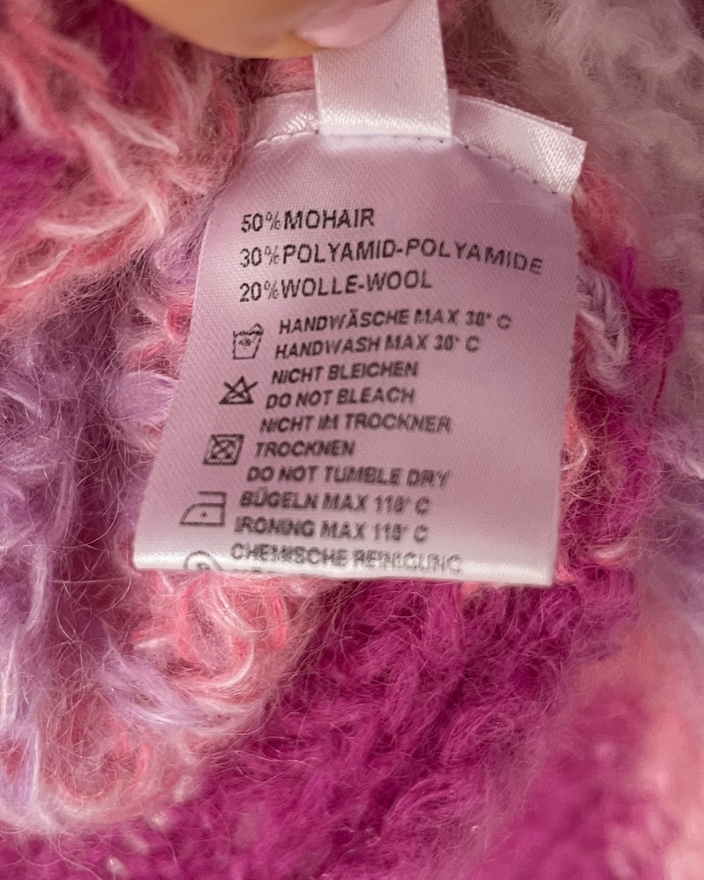 Esisto Strick Cardigan aus Mohair in pink rosa weiß gestreift Farbverlauf, M