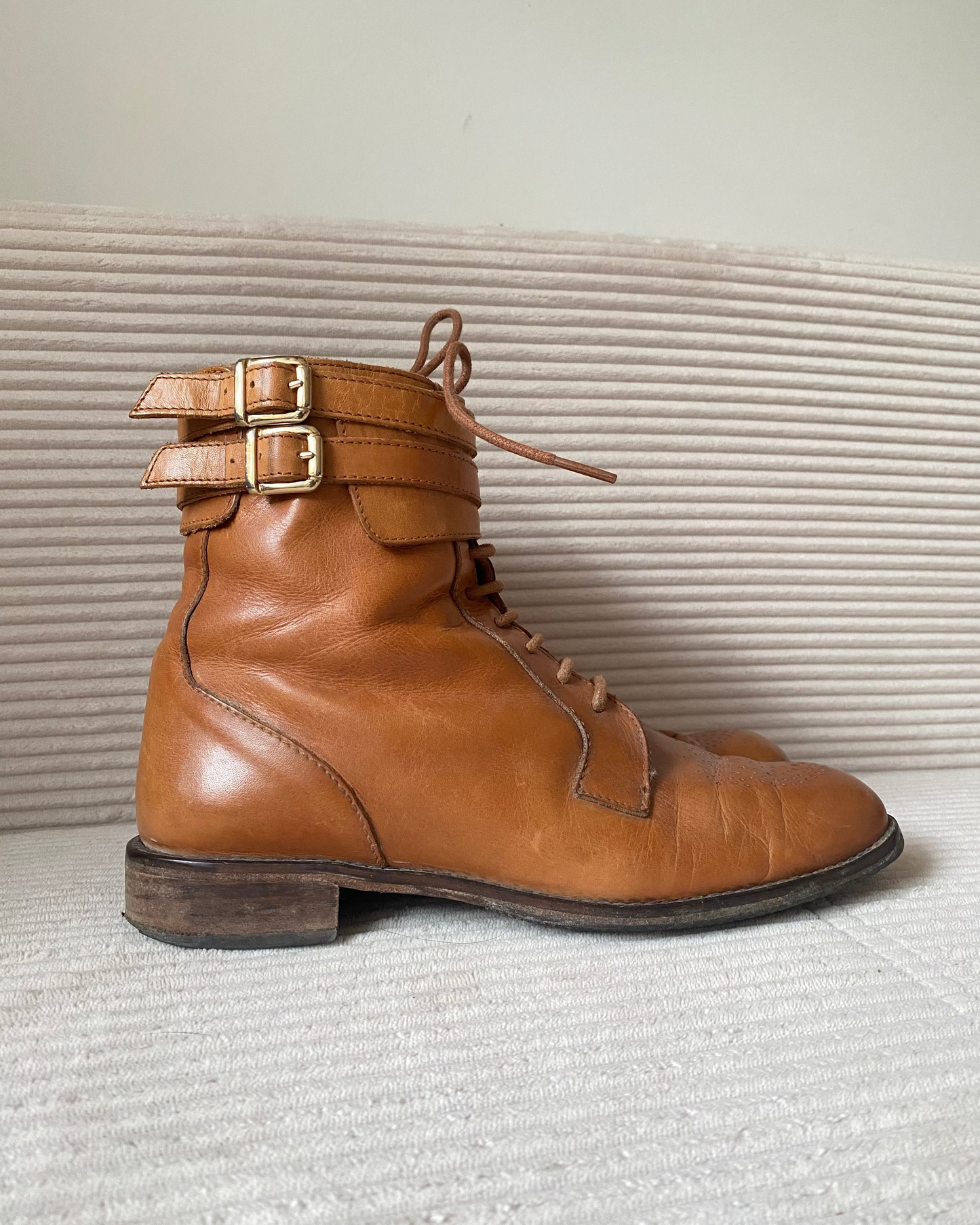 Massimo Dutti Brogue Stiefeletten cognac braun in Schnüroptik, Gr. 40