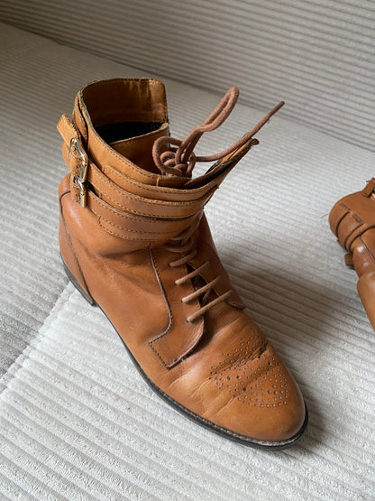 Massimo Dutti Brogue Stiefeletten cognac braun in Schnüroptik, Gr. 40