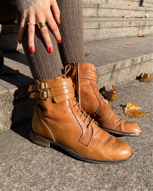 Massimo Dutti Brogue Stiefeletten cognac braun in Schnüroptik, Gr. 40