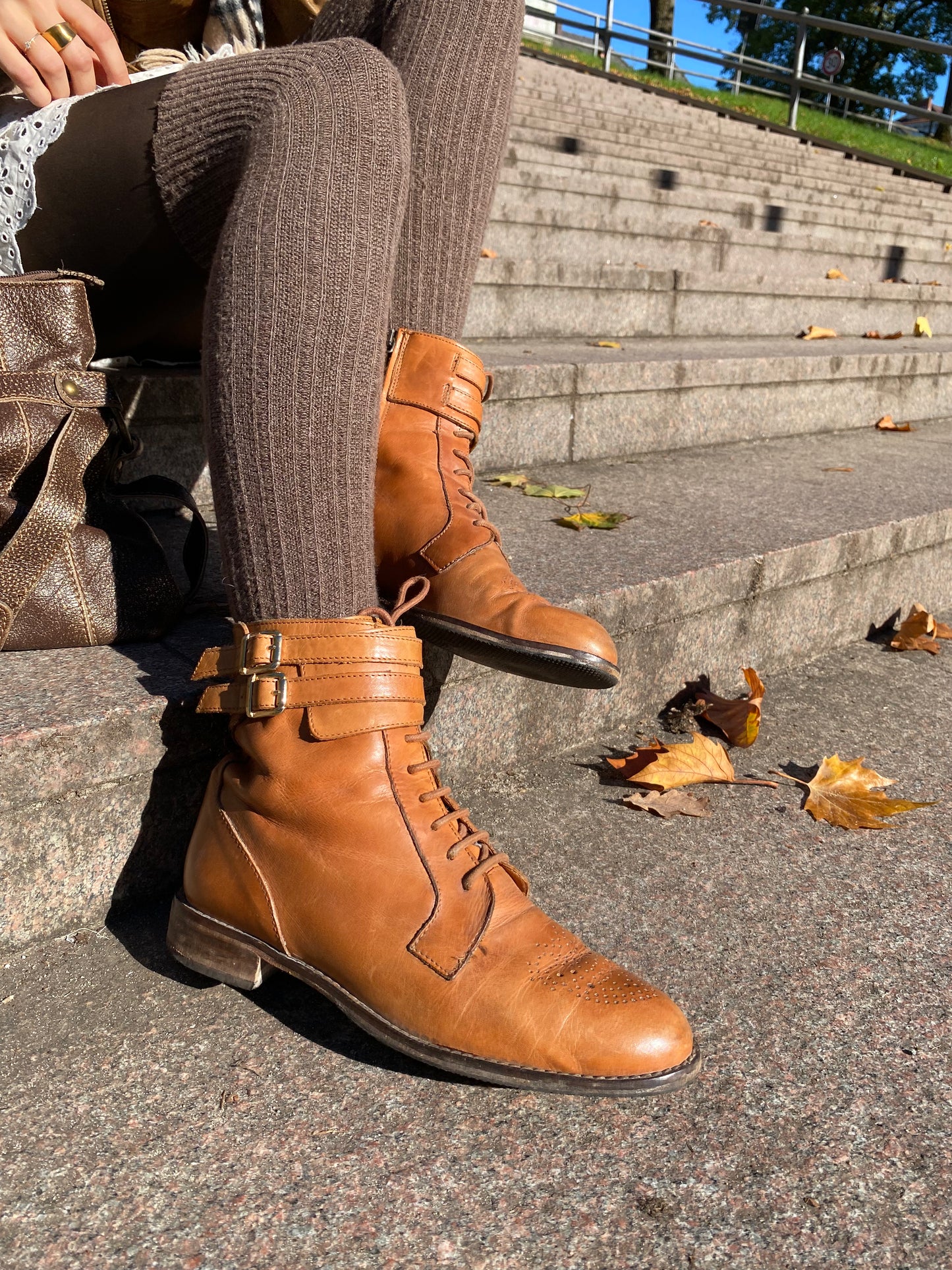 Massimo Dutti Brogue Stiefeletten cognac braun in Schnüroptik, Gr. 40