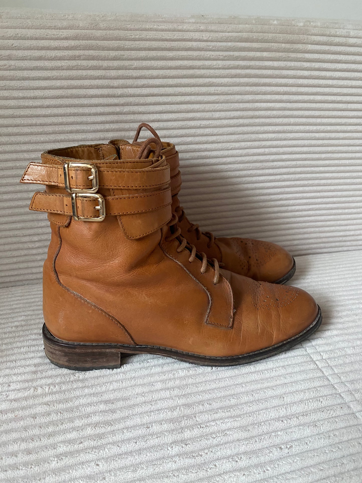 Massimo Dutti Brogue Stiefeletten cognac braun in Schnüroptik, Gr. 40