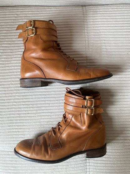 Massimo Dutti Brogue Stiefeletten cognac braun in Schnüroptik, Gr. 40