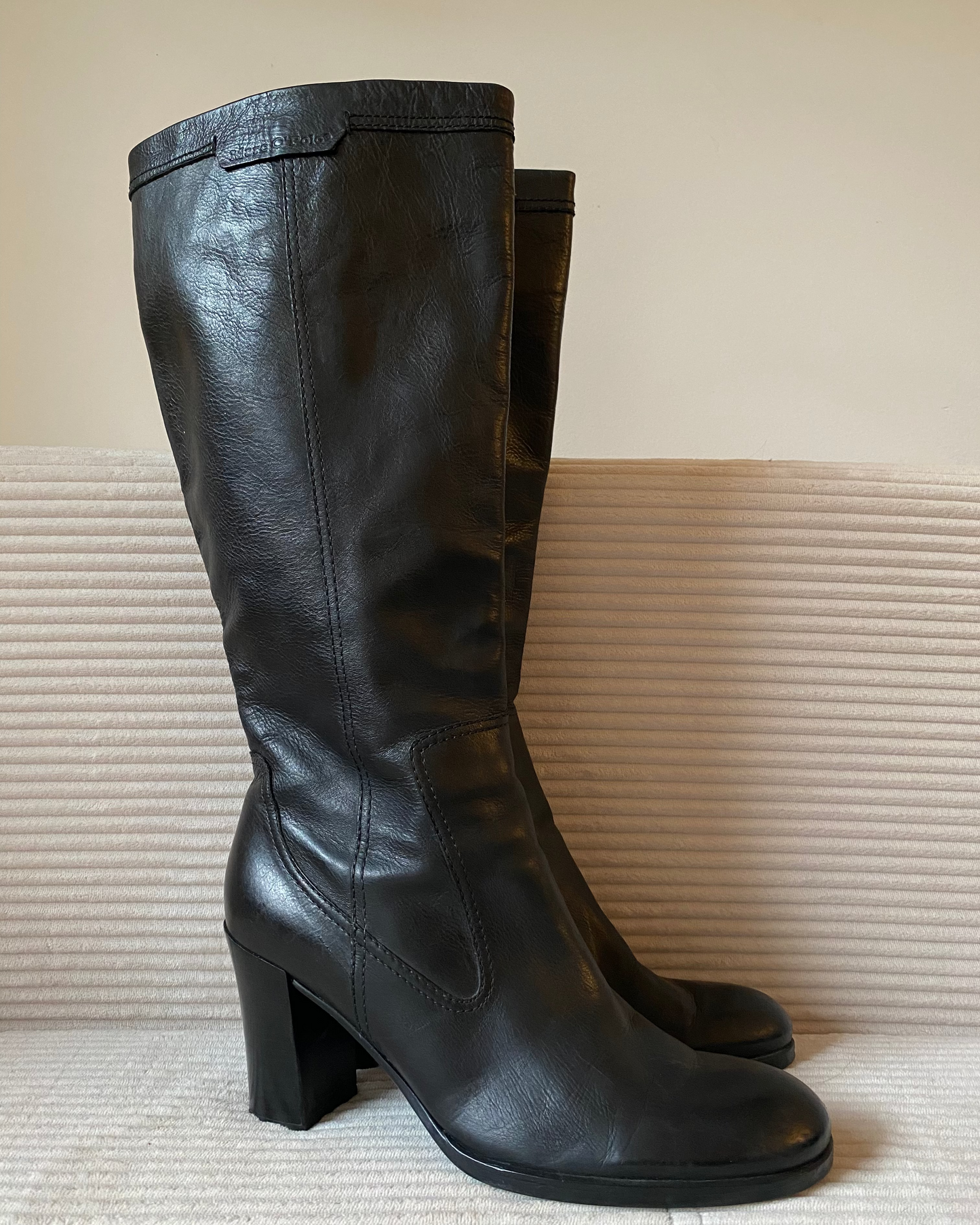 Marc'o Polo Leder Langschaft-Stiefel mit Absatz in schwarz, Gr. 40