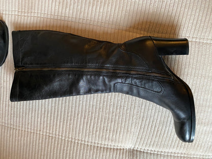 Marc'o Polo Leder Langschaft-Stiefel mit Absatz in schwarz, Gr. 40