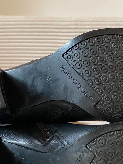 Marc'o Polo Leder Langschaft-Stiefel mit Absatz in schwarz, Gr. 40