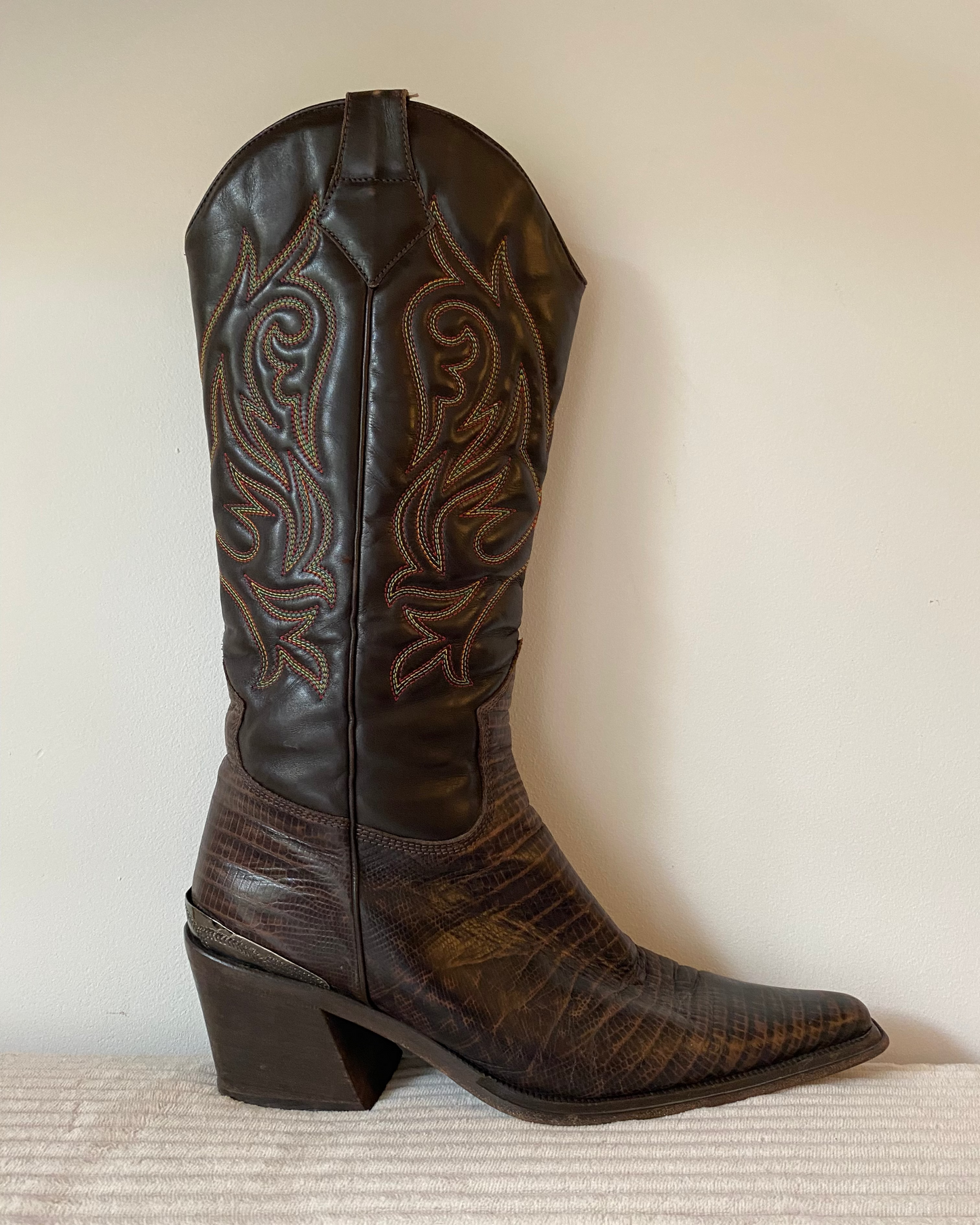 HUGO BOSS Cowboy Stiefel Leder braun verziert Boots, Gr. 40