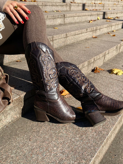 HUGO BOSS Cowboy Stiefel Leder braun verziert Boots, Gr. 40