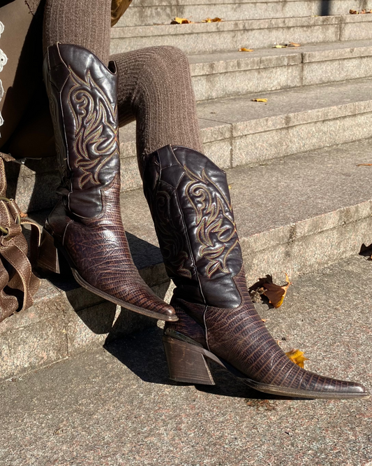 HUGO BOSS Cowboy Stiefel Leder braun verziert Boots, Gr. 40