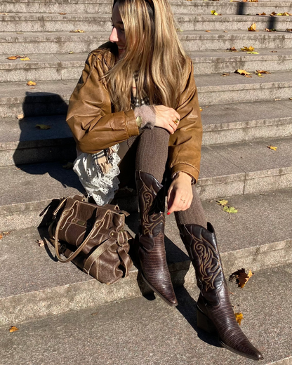 HUGO BOSS Cowboy Stiefel Leder braun verziert Boots, Gr. 40