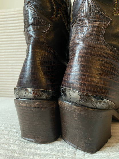 HUGO BOSS Cowboy Stiefel Leder braun verziert Boots, Gr. 40