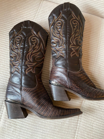 HUGO BOSS Cowboy Stiefel Leder braun verziert Boots, Gr. 40