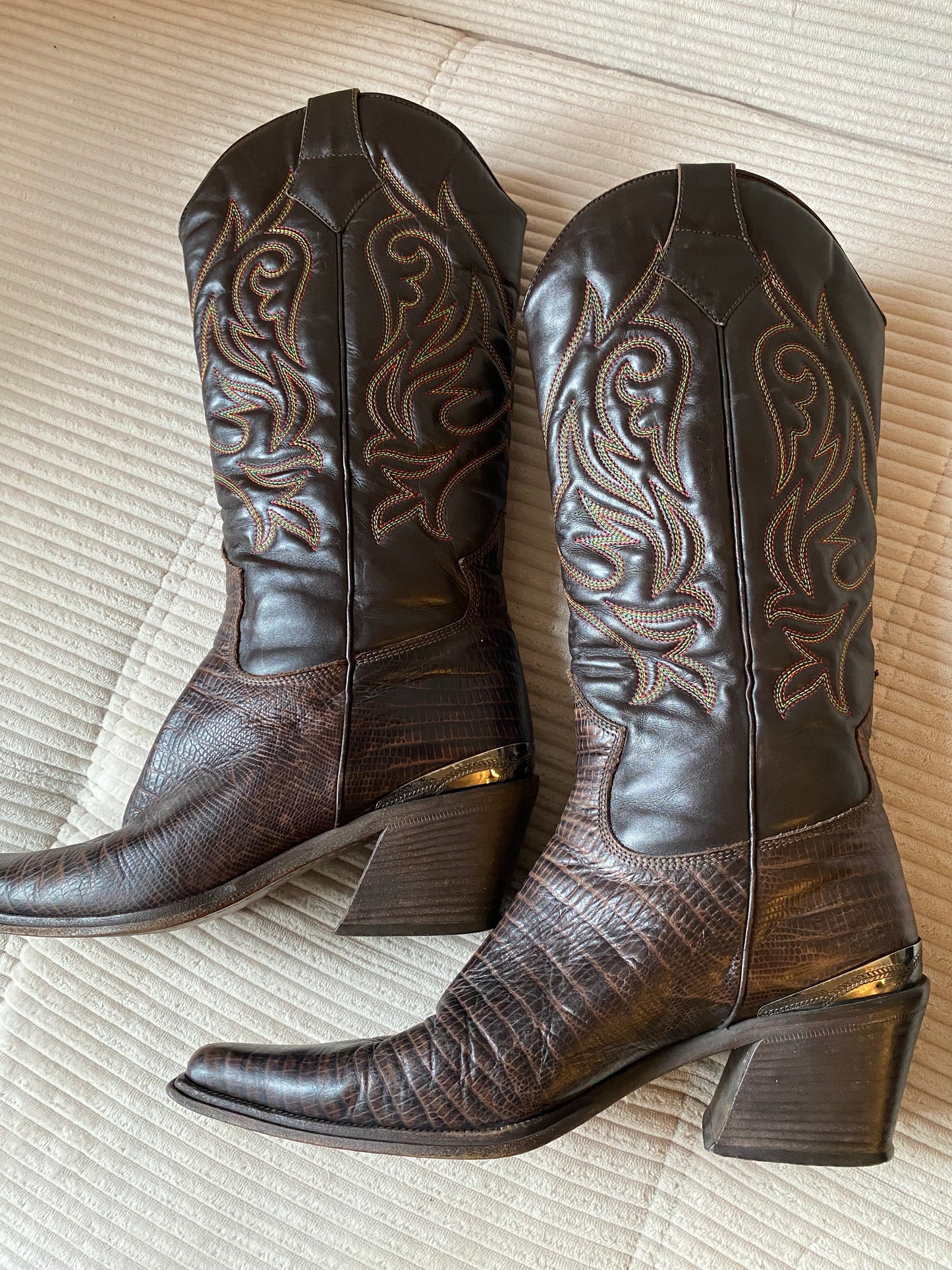 HUGO BOSS Cowboy Stiefel Leder braun verziert Boots, Gr. 40
