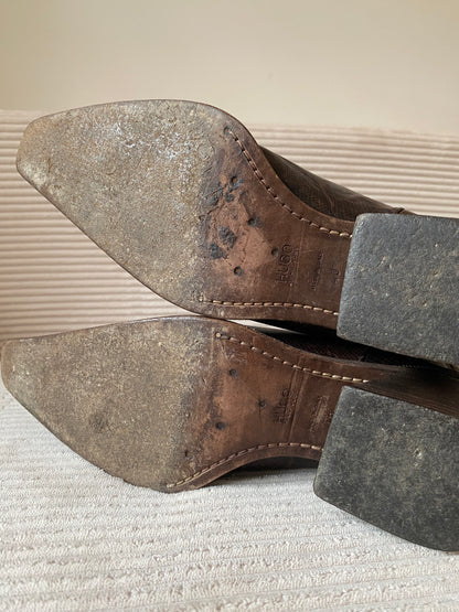 HUGO BOSS Cowboy Stiefel Leder braun verziert Boots, Gr. 40