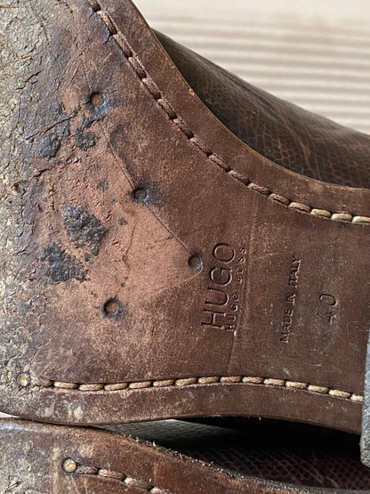 HUGO BOSS Cowboy Stiefel Leder braun verziert Boots, Gr. 40
