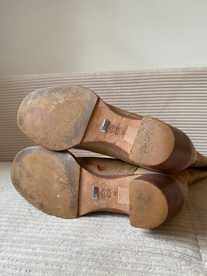 Buffalo derbe retro Lederstiefel hellbraun mit Verzierung, Gr. 40