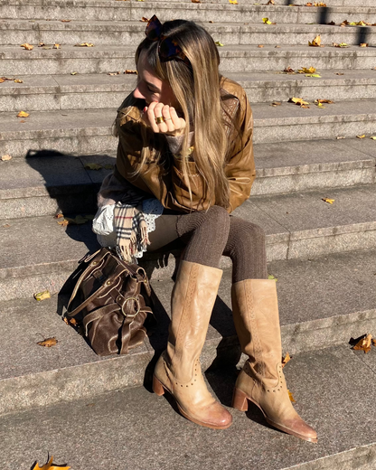 Buffalo derbe retro Lederstiefel hellbraun mit Verzierung, Gr. 40