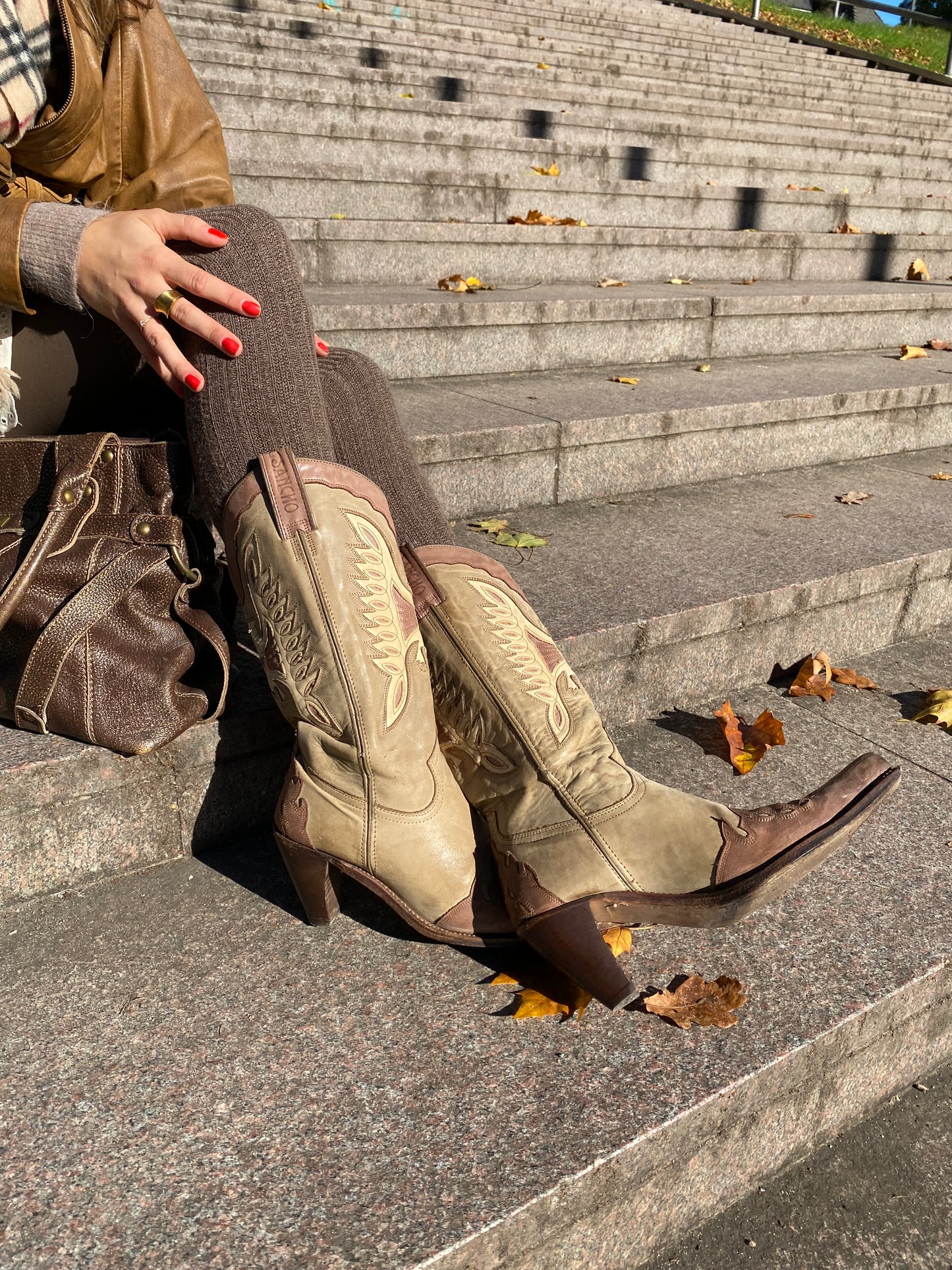 Sancho Cowboystiefel 8235 mit Feuer; geöltes Wildleder beige, Gr. 40