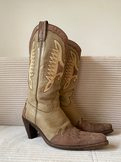 Sancho Cowboystiefel 8235 mit Feuer; geöltes Wildleder beige, Gr. 40
