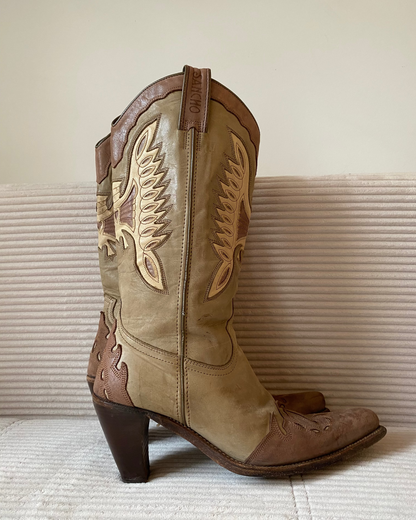 Sancho Cowboystiefel 8235 mit Feuer; geöltes Wildleder beige, Gr. 40