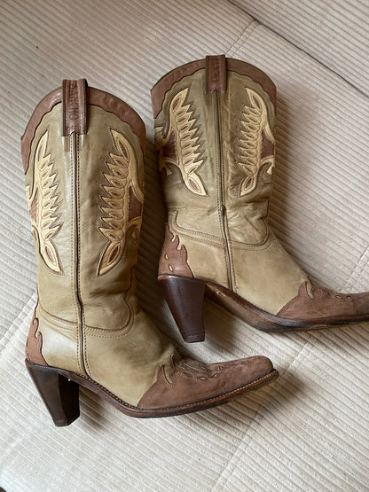 Sancho Cowboystiefel 8235 mit Feuer; geöltes Wildleder beige, Gr. 40