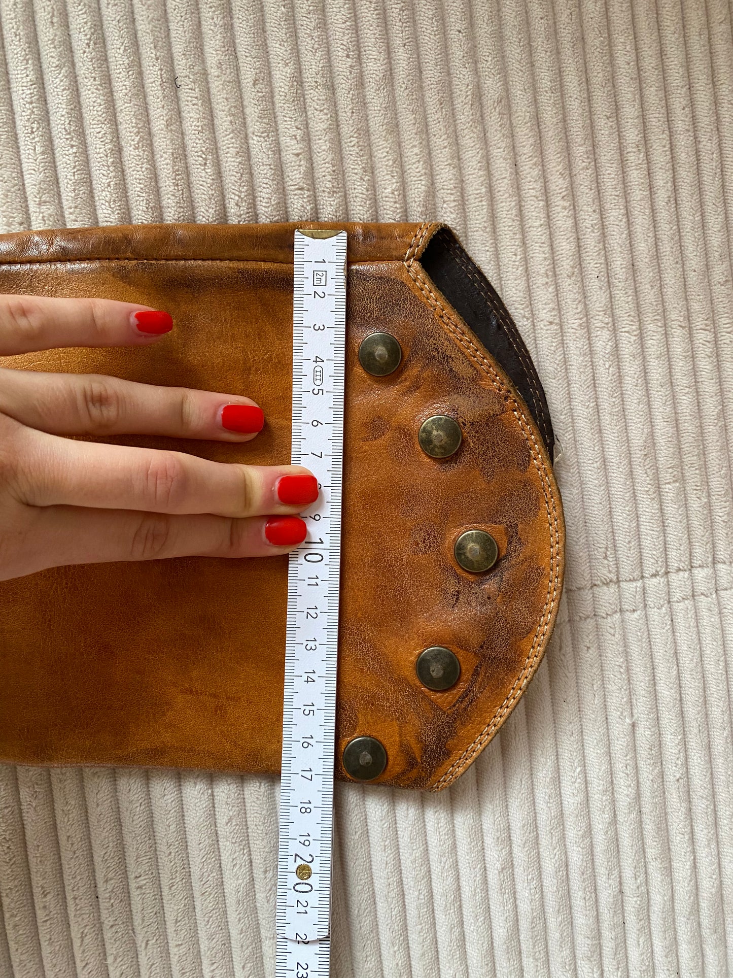 Lederstiefel cognac braun mit Nieten, Langschaft mit Absatz, Gr. 39