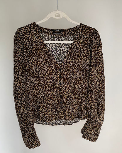Pre-loved SET Leoparden Muster Bluse mit Knopfreihe, beige braun, S